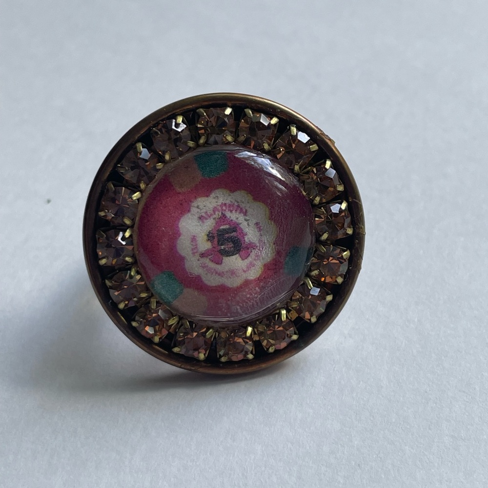 Red And Gold Statement Ring With Rhinestones - Picture 9 of 9